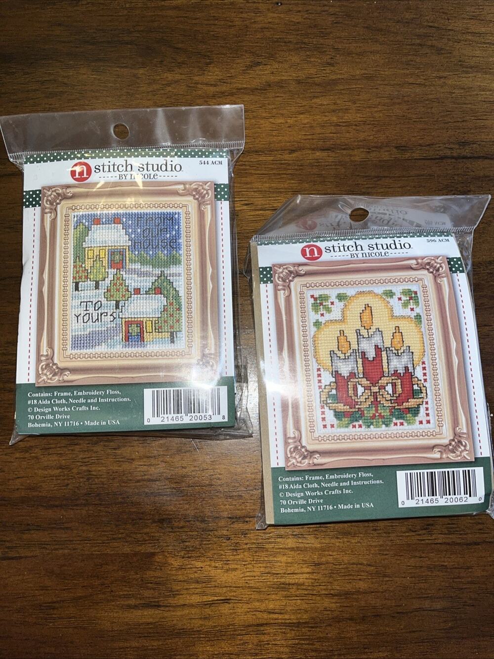 Set 2 Stitch Studio by Nicole Counted Cross Stitch With Frame Kits Christmas USA